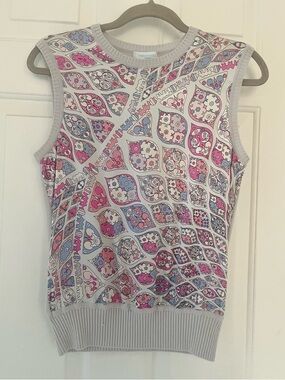 Emilio Pucci Vintage Sleeveless Print Tank in Pink, Blue & Gray; wool & silk